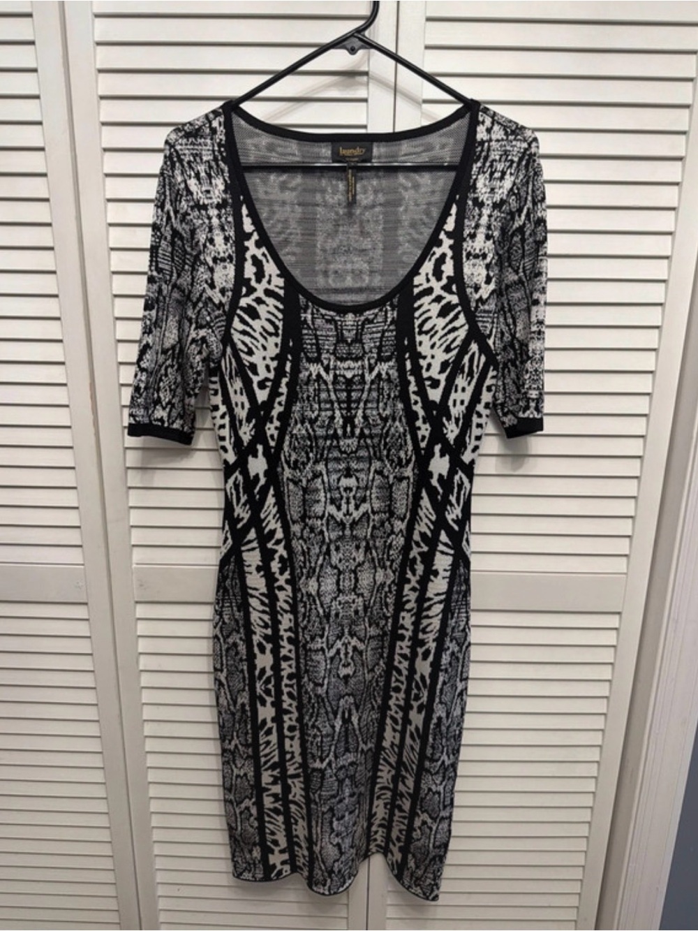 Black & White Patterned Scoop Neck Dress
